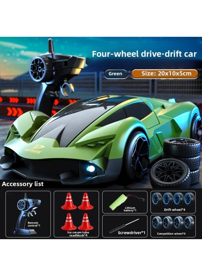 Remote Control Car Variable Speed Sports Car High-speed Four-wheel Drive Drift Racing Boy Gift Children's Toy Car Model-Color:Four-wheel Drive Three-speed Transmission - Green 【2 Sets Of Tires + Roa - Image 1