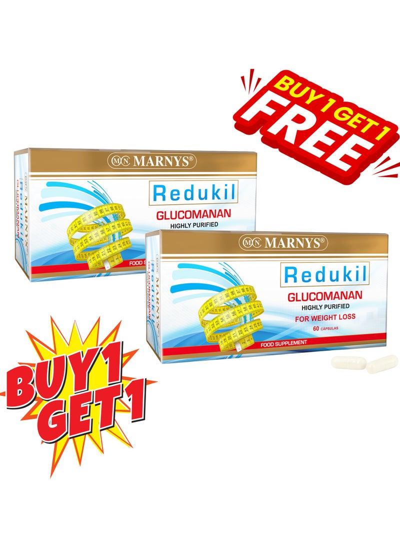Marnys Redukil - Glucomannan - for Weight loss & Appetite Control - Supports Satiety & Digestive Health - 60 Capsules - buy 1 get 1 free - Image 1