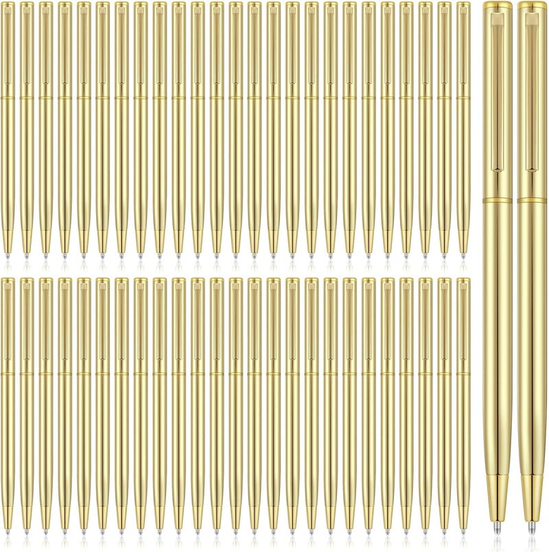 cheekyglo Gold Slim Ballpoint Pens Black Ink 1 mm Medium Point Metallic Retractable Pens Gold Metal Pen for Wedding Business Office Supplies Students Teachers Christmas Present (100 Pieces) 100 - Image 1