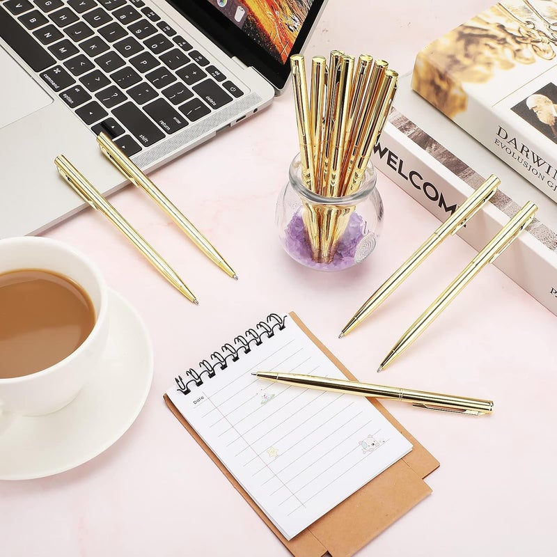 cheekyglo Gold Slim Ballpoint Pens Black Ink 1 mm Medium Point Metallic Retractable Pens Gold Metal Pen for Wedding Business Office Supplies Students Teachers Christmas Present (100 Pieces) 100 - Image 4