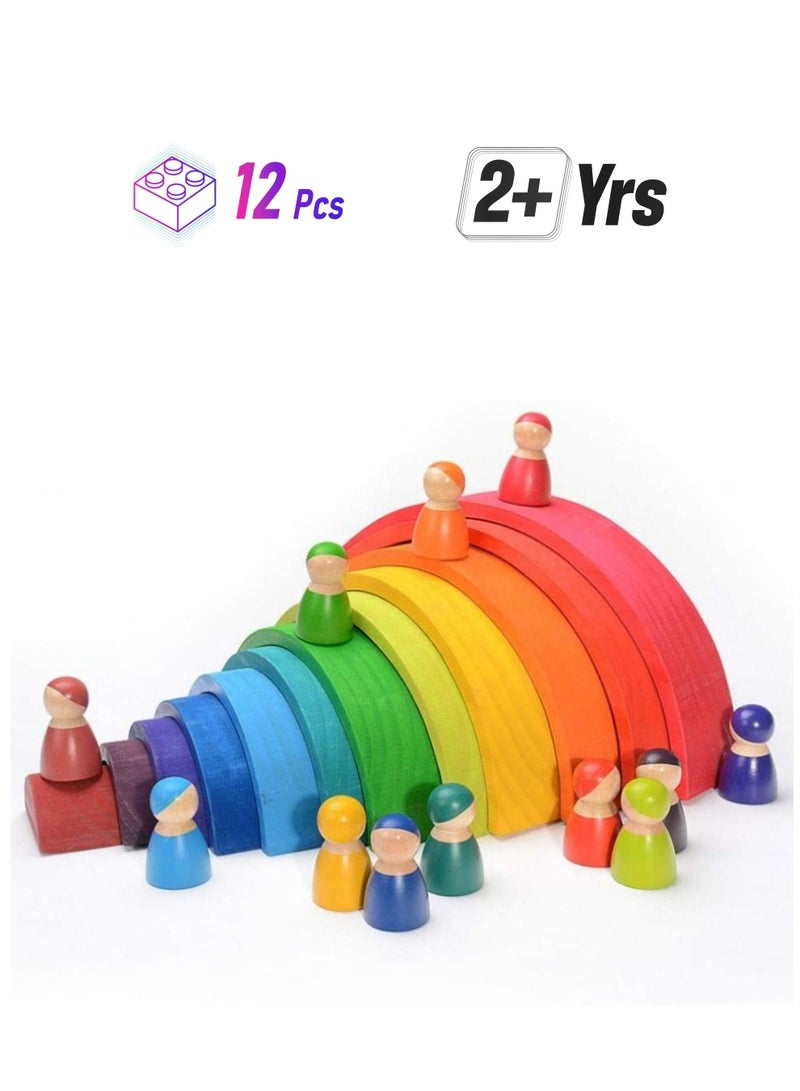 AIWANTO Wooden Rainbow Memory Toy – 12Pcs Educational Geometric Blocks for Toddlers | Color Sorting & Stacking Montessori Learning Set - Image 1