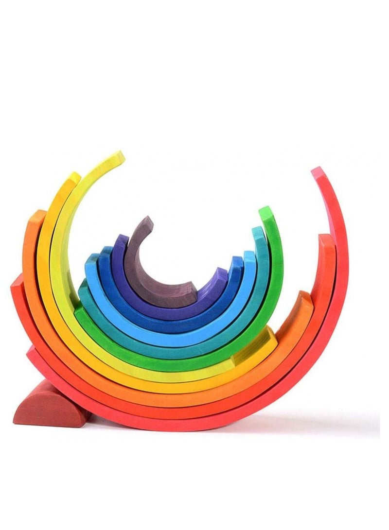 AIWANTO Wooden Rainbow Memory Toy – 12Pcs Educational Geometric Blocks for Toddlers | Color Sorting & Stacking Montessori Learning Set - Image 3