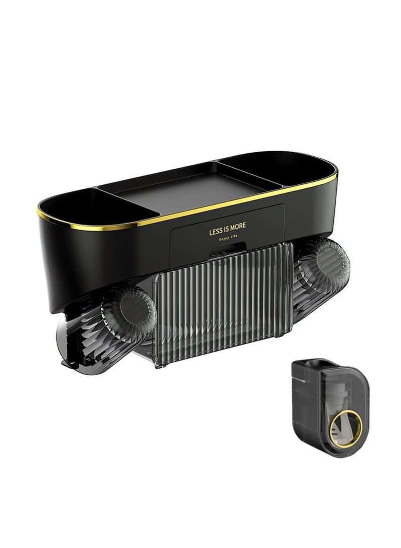 SYOSI حامل فرشاة أسنان مثبت على الحائط، حامل فرشاة أسنان كهربائي مع موزع معجون أسنان تلقائي وعلبة تخزين مناديل، 4 فتحات لفرشاة الأسنان و2 كوب، بدون ثقب، مقاوم للرطوبة للحمام (أسود) - Image 1