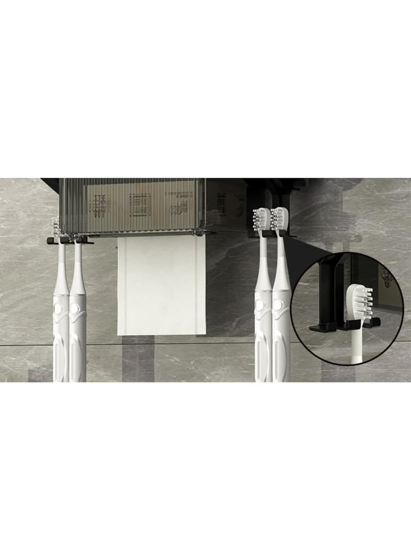 SYOSI حامل فرشاة أسنان مثبت على الحائط، حامل فرشاة أسنان كهربائي مع موزع معجون أسنان تلقائي وعلبة تخزين مناديل، 4 فتحات لفرشاة الأسنان و2 كوب، بدون ثقب، مقاوم للرطوبة للحمام (أسود) - Image 3