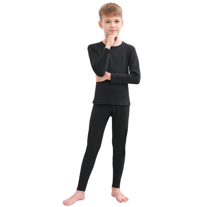 HEROBIKER Thermal Underwear Boys Ultra Soft Fleece Lined Kids Thermals Long Johns Top Bottom Warm Set for Winter Skiing Black - Image 3