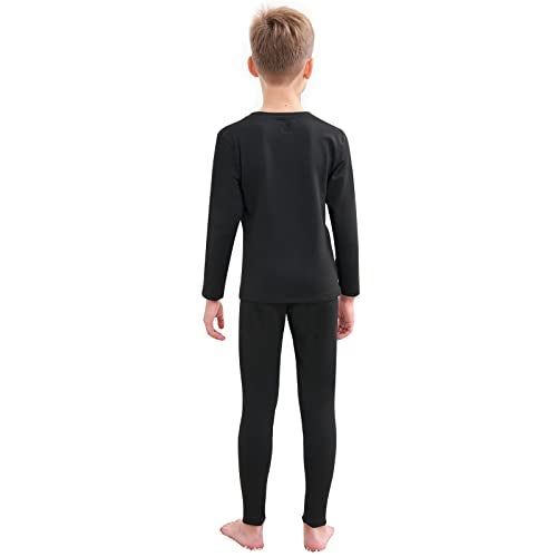 HEROBIKER Thermal Underwear Boys Ultra Soft Fleece Lined Kids Thermals Long Johns Top Bottom Warm Set for Winter Skiing Black - Image 2