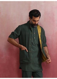 trueBrowns Men's Mustard Cotton Reversible Nehru Jacket  - Image 2