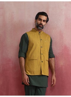 trueBrowns Men's Mustard Cotton Reversible Nehru Jacket  - Image 3