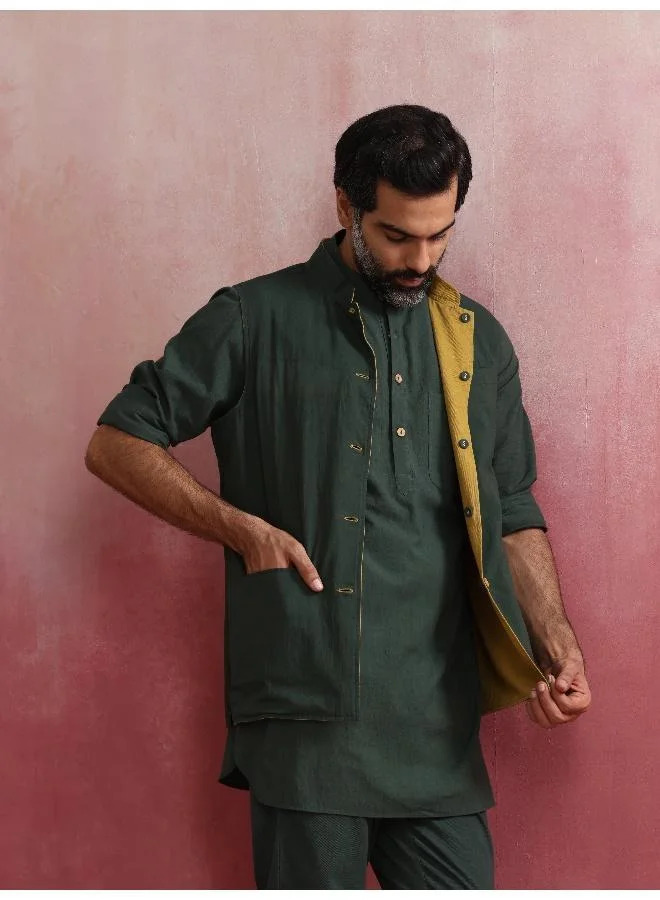 ترو برونز Men's Mustard Cotton Reversible Nehru Jacket