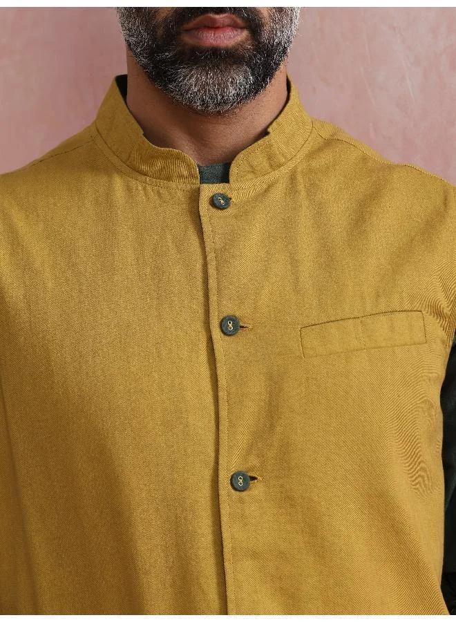 ترو برونز Men's Mustard Cotton Reversible Nehru Jacket