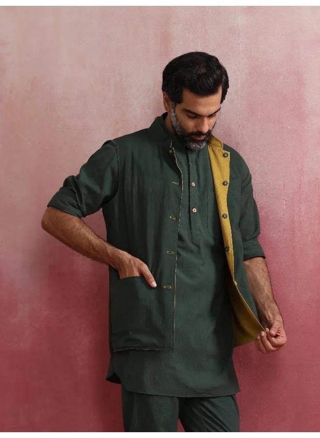 ترو برونز Men's Mustard Cotton Reversible Nehru Jacket