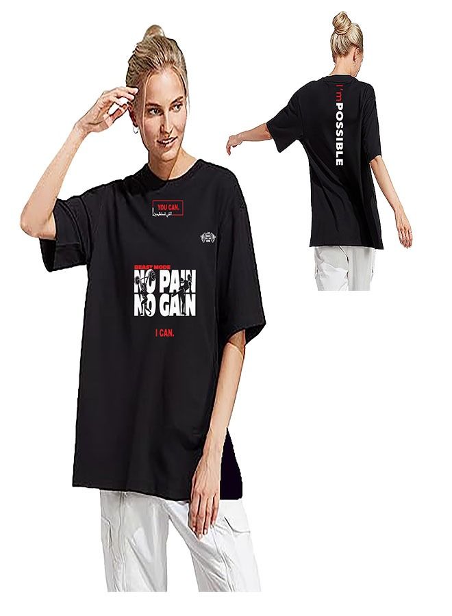 Genérico Women's Oversize T-shirt - No Pain No Gain Printed for exercise, gym and bodybuilding 001  - Image 1