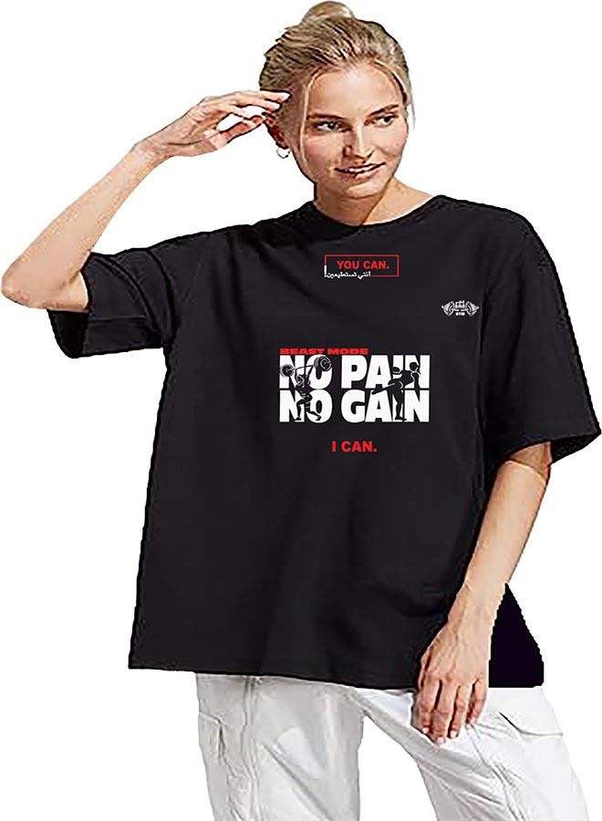Genérico Women's Oversize T-shirt - No Pain No Gain Printed for exercise, gym and bodybuilding 001  - Image 2