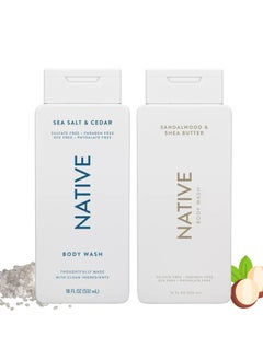native Body Wash 2 Pack  Sandelwood and Shea Butter  Sea Salt and Cedar 18oz Clean Body Cleanser SulfateFree ParabenFree Formula for All Skin Types 