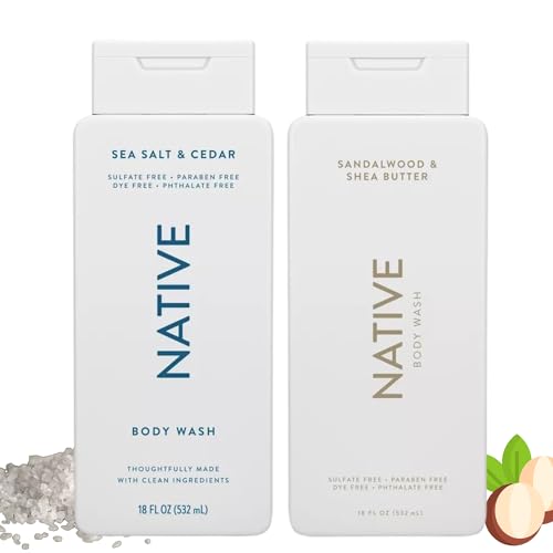 Native Body Wash, 2 Pack - Sandelwood and Shea Butter & Sea Salt and Cedar 18oz Clean Body Cleanser, Sulfate-Free, Paraben-Free Formula for All Skin Types - Image 1