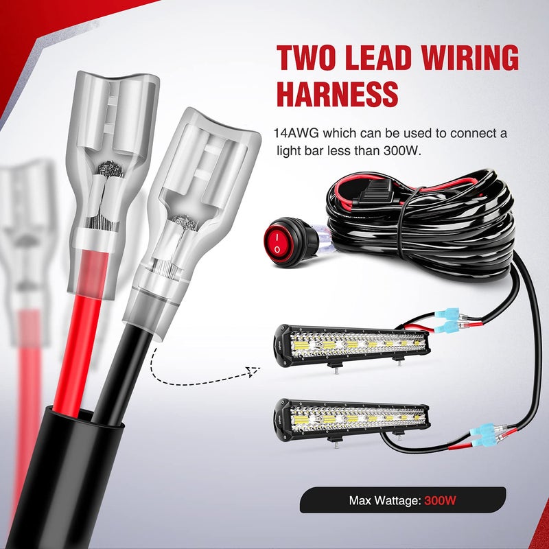 Nilight LED Light Bar Wiring Harness Kit - 2 Leads 14AWG Heavy Duty 12V On Off Switch Power Relay Blade Fuse for Off Road LED Work Light,2 Years Warranty - Image 5