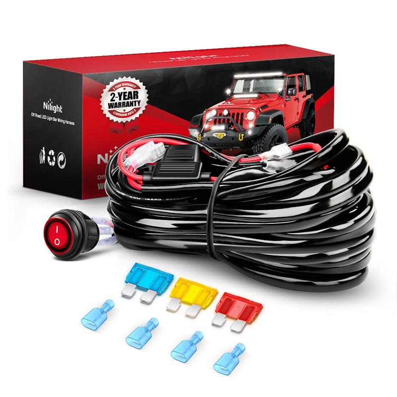 Nilight LED Light Bar Wiring Harness Kit - 2 Leads 14AWG Heavy Duty 12V On Off Switch Power Relay Blade Fuse for Off Road LED Work Light,2 Years Warranty - Image 1