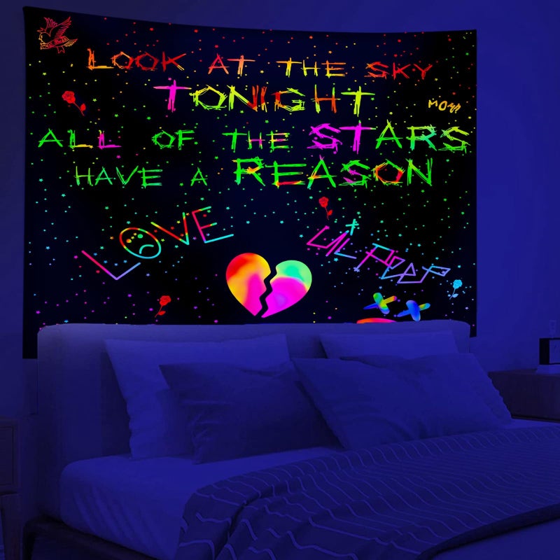 PSYHILAR Blacklight Lil Peep Tapestry, Black Light Posters for Bedroom, Star Shopping Rapper UV Flag (40 x 30 Inches) - Image 1
