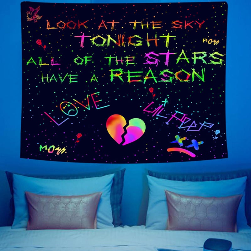 PSYHILAR Blacklight Lil Peep Tapestry, Black Light Posters for Bedroom, Star Shopping Rapper UV Flag (40 x 30 Inches) - Image 3