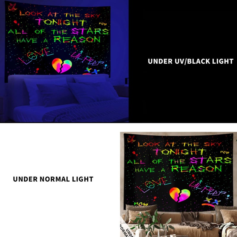 PSYHILAR Blacklight Lil Peep Tapestry, Black Light Posters for Bedroom, Star Shopping Rapper UV Flag (40 x 30 Inches) - Image 5