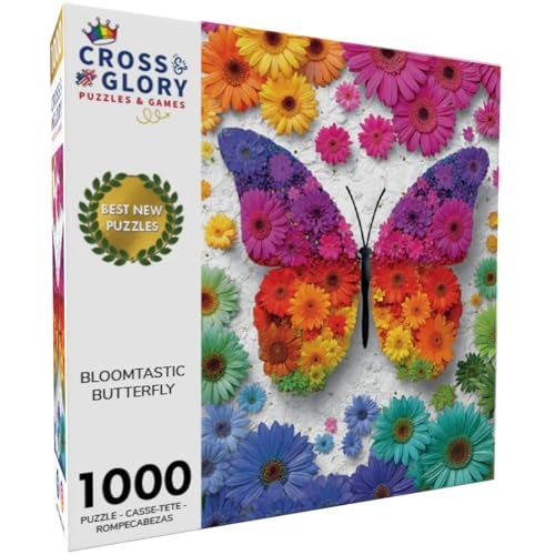 Cross & Glory Cross Glory 1000 Piece Jigsaw Puzzle for Adults Bloomtastic Butterfly Colourful Floral Butterfly Puzzle 20x27 Inches Flower Puzzle - Image 5