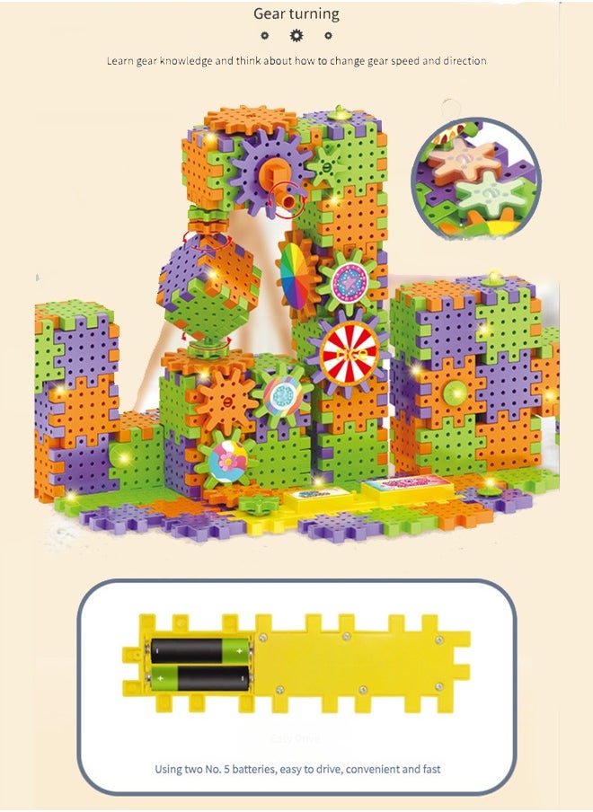 JoyousSto 130-Pieces Electric Building Blocks Gear Toys Educational Toddler Toy Kit Construction Toys，Electric Gears toys 130Pcs Deluxe Building Set Ages 3+ Preschool Building Sets, Gears Toys for Kids,Gifts for kids  - Image 4