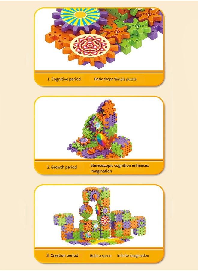JoyousSto - 130-Pieces Electric Building Blocks Gear Toys Educational Toddler Toy Kit Construction Toys，Electric Gears toys 130Pcs Deluxe Building Set Ages 3+ Preschool Building Sets, Gears Toys for Kids,Gifts for kids - Image 1
