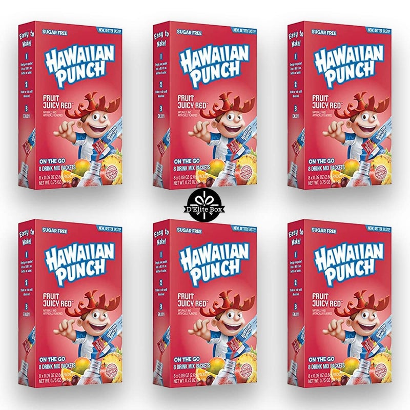 Hawaiian Punch Sugar-Free Juicy Red Powdered Drink Mix 6 Count of 8 packets each for Total 48 Sticks bundle packaged by D'Elite Box - Image 1