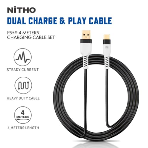 Nitho USB C Charging Cable [4 Meters, Pack of 2] Type C Charge and Play Cable for Playstation 5, Xbox Series X/S Controllers and Devices with Type C Interfaces, USB A to USB C Charging Cables - White - Image 2