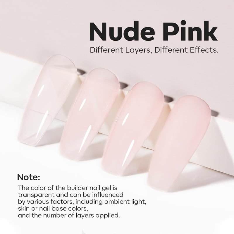 modelones Builder Nail Gel, 8-in-One Cover Nude Builder, LED Lamp Cured Thickening Apex Building Strengthener Extension Rubber Color Base Gel Polish Glue in a Bottle for Home DIY Salon Girls - Image 3