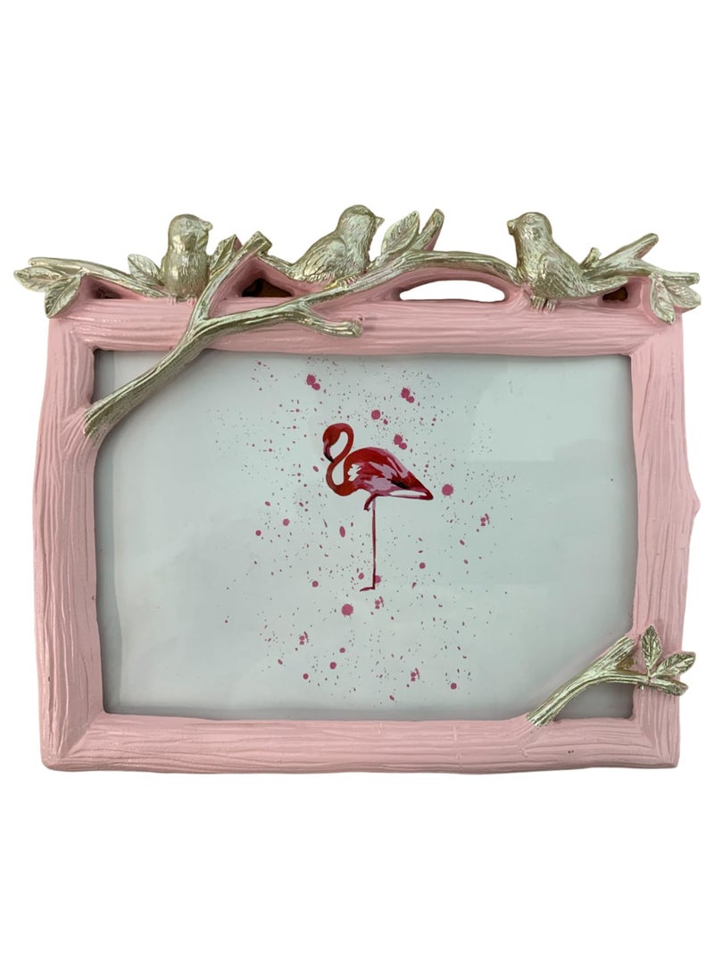 Art Street Art Street Three Little Birds Premium Square Table Photo Frame, Vector Design Home Decoration Frame For Table Top Desk, Birthday, Wedding & Return Gift - Royal Pink (Size: 6x4 Inch)  - Image 1