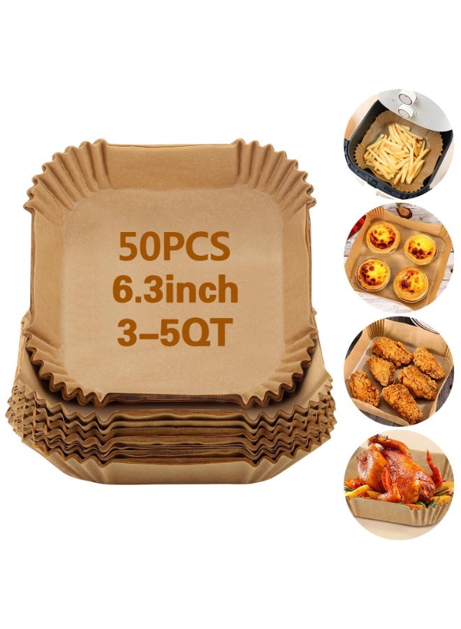 زيفانا 50 قطعة من ورق القلاية الهوائية بطانات ورق القلاية الهوائية بطانات القلاية الهوائية بطانات الخبز المربعة للقلاية الهوائية ورق زبدة مقاوم للماء للخبز في الميكروويف 6.3 بوصة/16 سم مربع - Image 1