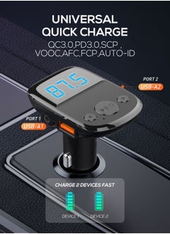 LDNIO جهاز إرسال FM بتقنية البلوتوث 25 وات، شاحن USB مزدوج QC3.0 + PD، شاحن سيارة سريع ببروتوكول كامل  - Image 3