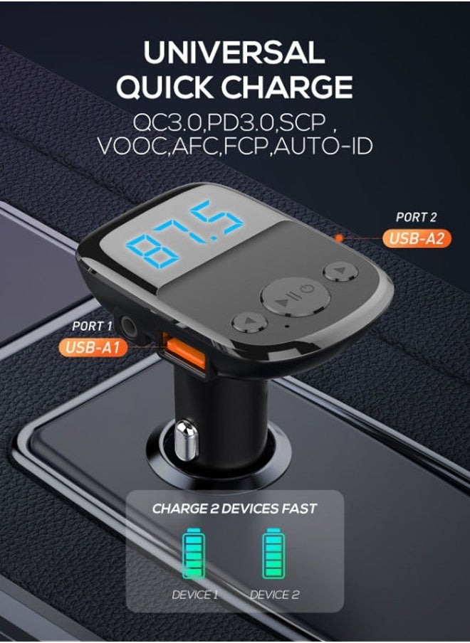 LDNIO - جهاز إرسال FM بتقنية البلوتوث 25 وات، شاحن USB مزدوج QC3.0 + PD، شاحن سيارة سريع ببروتوكول كامل - Image 1
