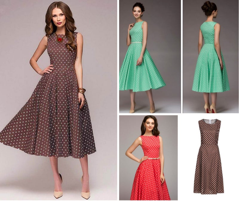 Summer Vintage Sleeveless Polka Dot Print Dress Coffee  - Image 4