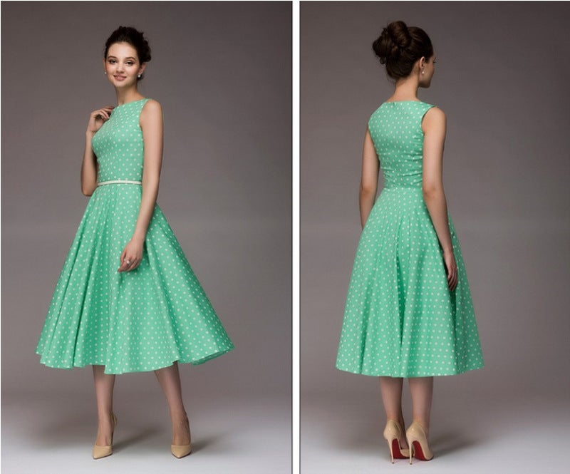Summer Vintage Sleeveless Polka Dot Print Dress Coffee  - Image 2