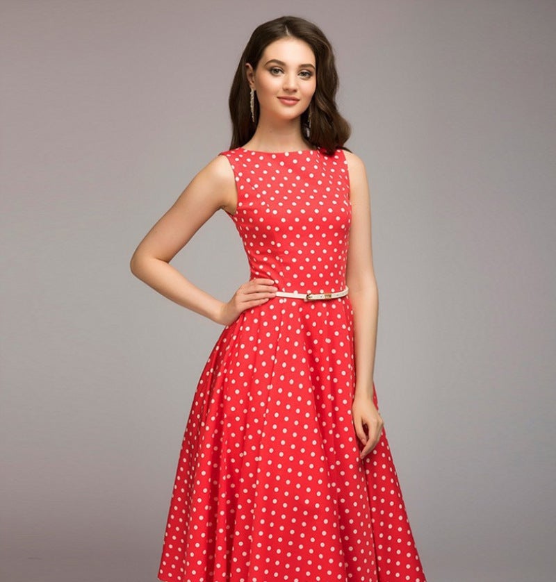 Summer Vintage Sleeveless Polka Dot Print Dress Coffee  - Image 3