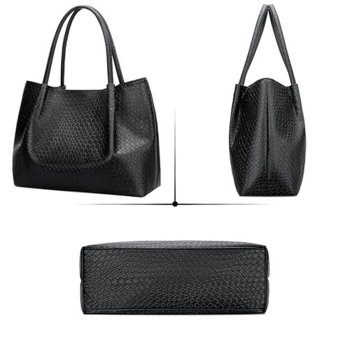 KKXIU Tote Bag for Women Vegan Leather Shoulder Purse Trendy Soft Travel Bag - Black - Image 3