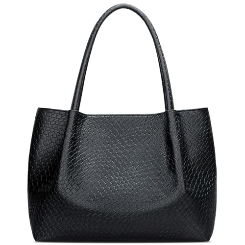 KKXIU Tote Bag for Women Vegan Leather Shoulder Purse Trendy Soft Travel Bag - Black - Image 1