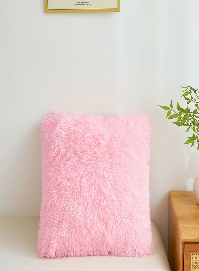FOPPA Fluffy Throw Pillow Covers Pink 18"x18" Faux Fur Furry Cushion Covers Shaggy Plush Fuzzy Pillow Cases Decorative Pillow Shams with Zipper Set of 2 for Sofa Living Room Bedroom Interior - Image 5