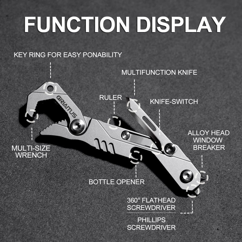 GIRIAITUS EDC Multitool 7 in 1 with knife, Wrench, Folding Knife, Screwdriver, Bottle Opene, Ruler, Urgent Car Window Breaker and Seatbelt Cutter, EDC Pocket Multi Tool for Gifts for Men (Bright silver)  - Image 3