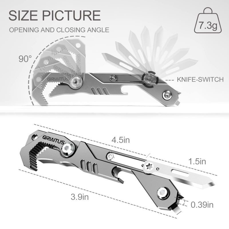 GIRIAITUS EDC Multitool 7 in 1 with knife, Wrench, Folding Knife, Screwdriver, Bottle Opene, Ruler, Urgent Car Window Breaker and Seatbelt Cutter, EDC Pocket Multi Tool for Gifts for Men (Bright silver)  - Image 2