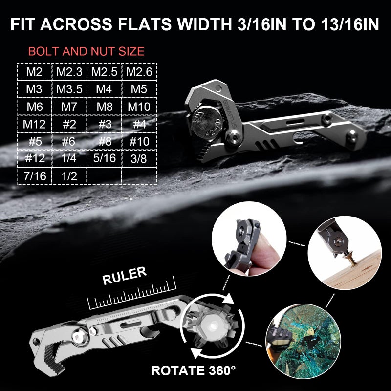 GIRIAITUS EDC Multitool 7 in 1 with knife, Wrench, Folding Knife, Screwdriver, Bottle Opene, Ruler, Urgent Car Window Breaker and Seatbelt Cutter, EDC Pocket Multi Tool for Gifts for Men (Bright silver)  - Image 4