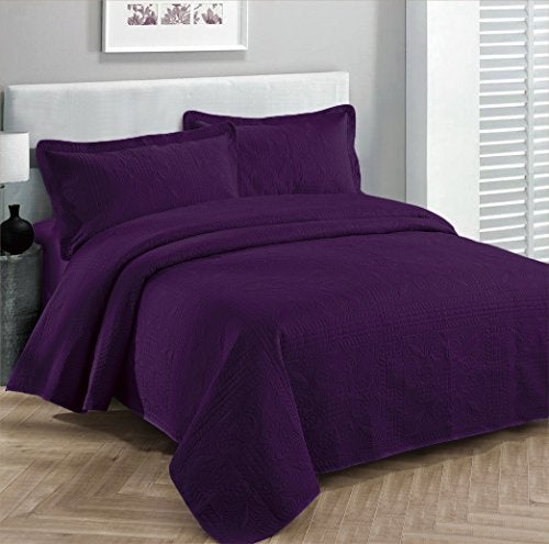 Fancy Linen Fancy Collection Luxury Bedspread Coverlet Embossed Bed Cover Solid Purple New Over Size 118"x106" King/California King - Image 5