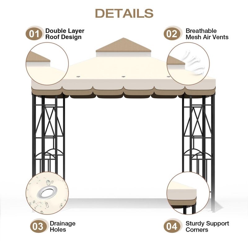Morikoro 10x10 Canopy Replacement Top Double Tiered Gazebo Cover for Yard, Patio & Garden Durable Sunshade Replacement (BeigeBrown with lace) - Image 3
