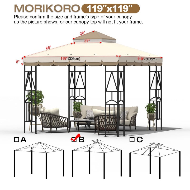 Morikoro 10x10 Canopy Replacement Top Double Tiered Gazebo Cover for Yard, Patio & Garden Durable Sunshade Replacement (BeigeBrown with lace) - Image 2