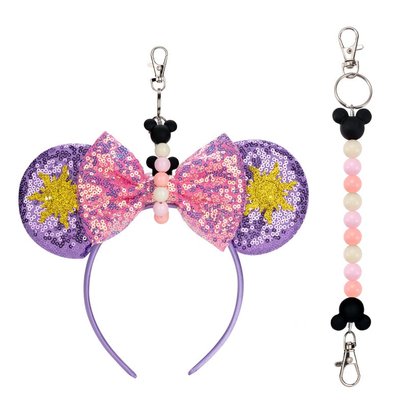 Eybila Mouse Ear Holder for Backpack Beaded Lanyard Keychain Park Trip Essentials Headband Display Decor Hanging Accessories Pink - Image 1
