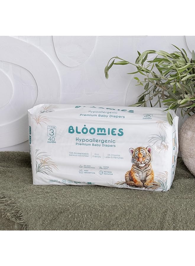 Bloomies Premium Baby Diapers Size 3 7 11 Kg 40 Count Wetness Indicator Eco Friendly And Hypoallergenic Ultra Soft Nappy Diaper Skin Friendly Leakage Protection 100% Organic Natural Bamboo Made - Image 5
