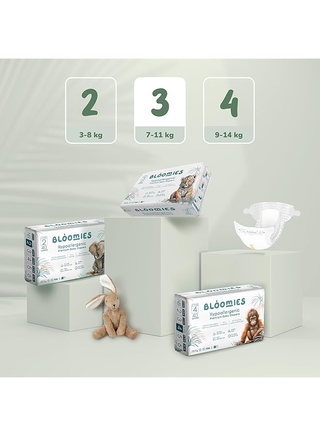 Bloomies Premium Baby Diapers Size 3 7 11 Kg 40 Count Wetness Indicator Eco Friendly And Hypoallergenic Ultra Soft Nappy Diaper Skin Friendly Leakage Protection 100% Organic Natural Bamboo Made - Image 2