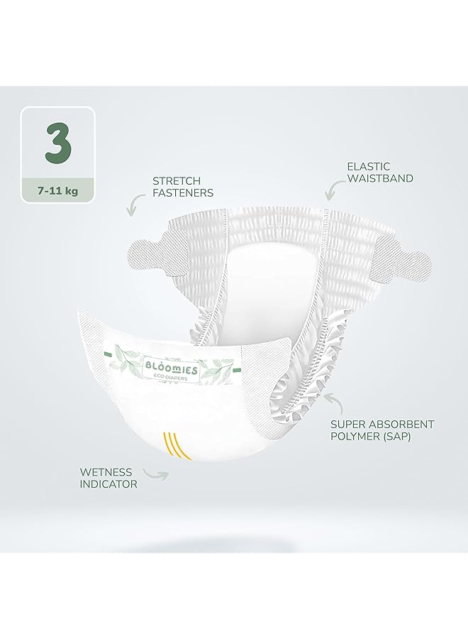 Bloomies Premium Baby Diapers Size 3 7 11 Kg 40 Count Wetness Indicator Eco Friendly And Hypoallergenic Ultra Soft Nappy Diaper Skin Friendly Leakage Protection 100% Organic Natural Bamboo Made - Image 3